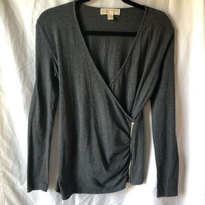 Michael Kors Grey V-neck Long Sleeve Shirt